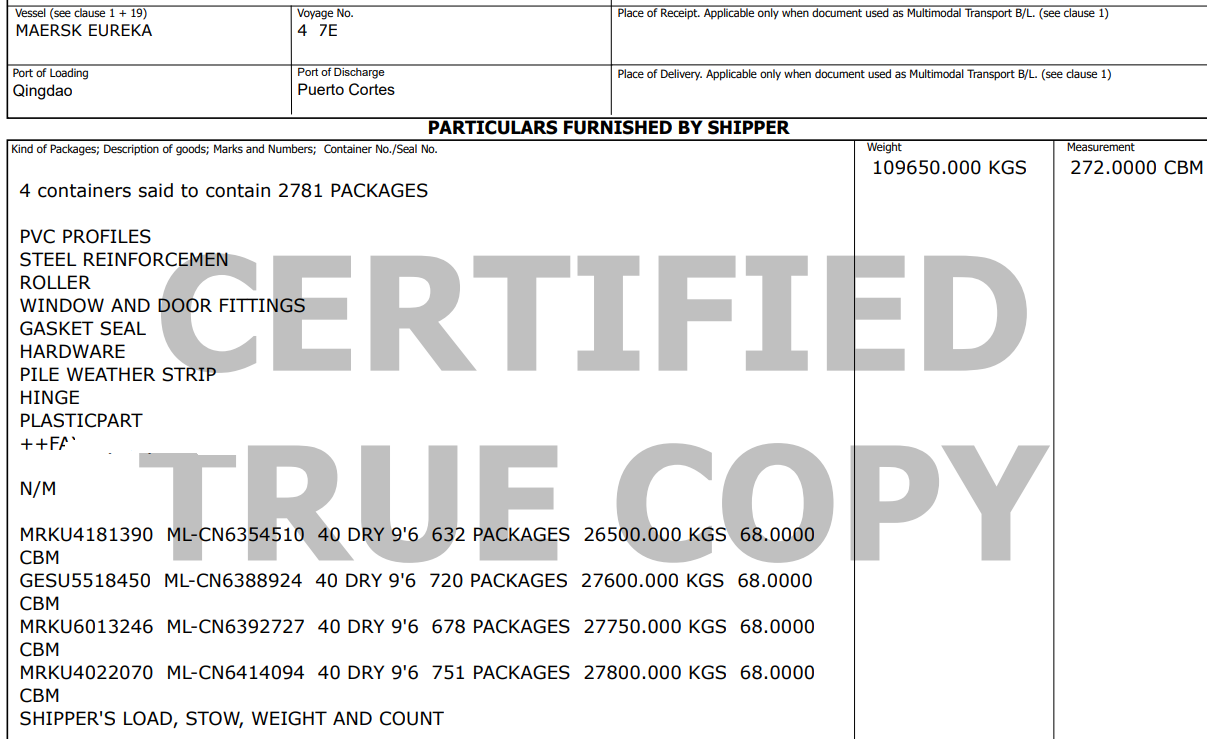 There ware 4*40HQ from Qingdao to Puerto Cortes, Honduras successfuly loaded on schedul and sailed